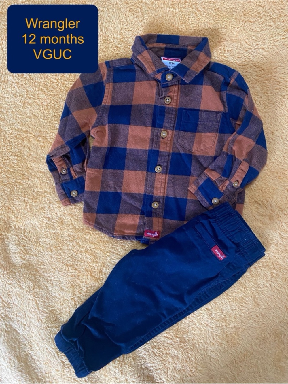 Wrangler Blue & Brown Plaid Button-Down Set